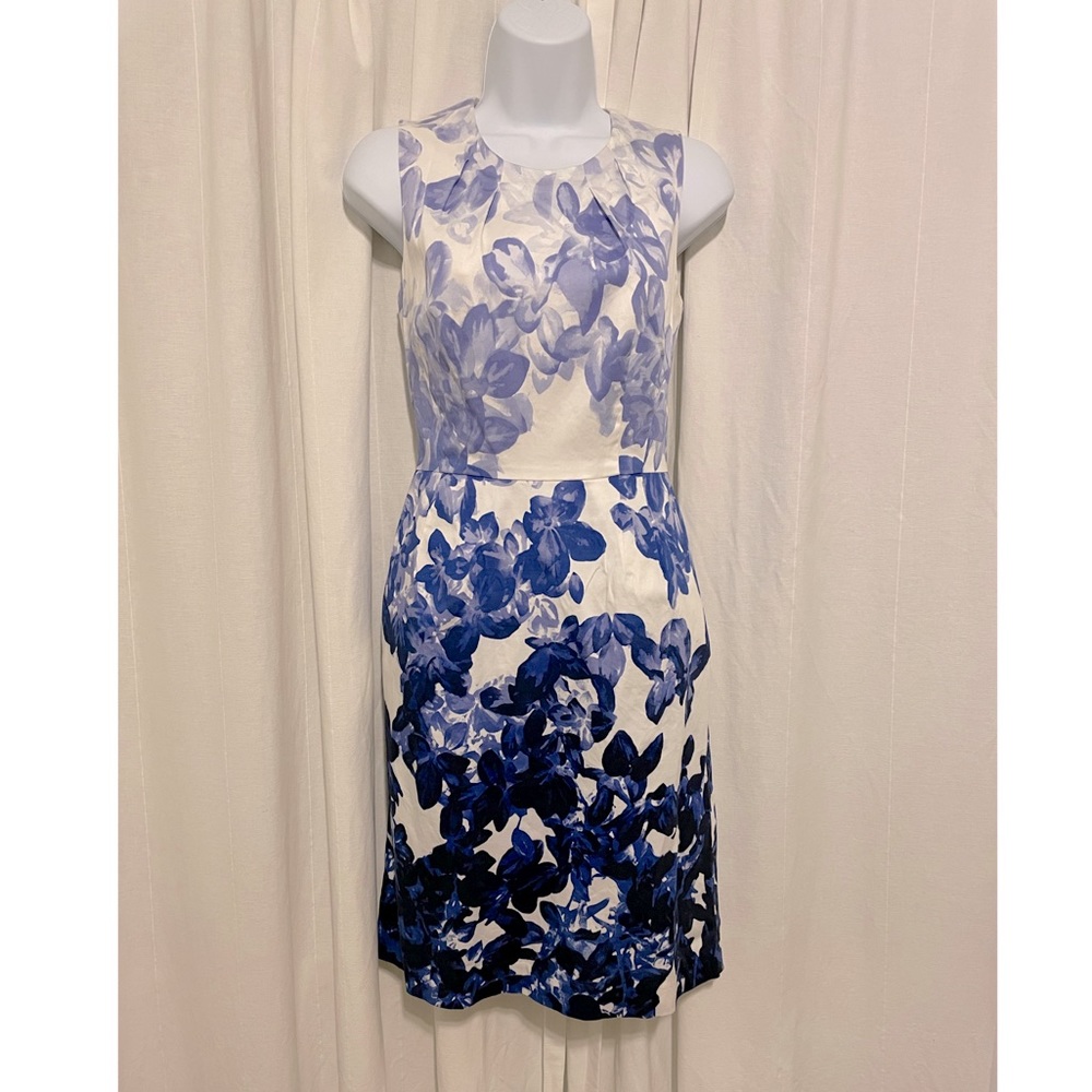 Blue and White Flowers Dress barn LUXE By Carmen Marco Dress Size 4 w Pockets